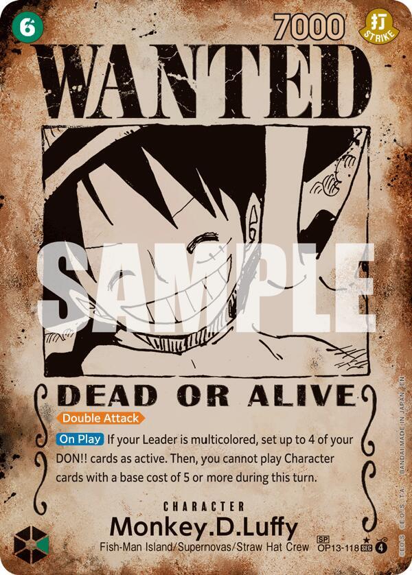 Monkey.D.Luffy (118) (Wanted Poster) OP13-118 Carrying On His Will Card