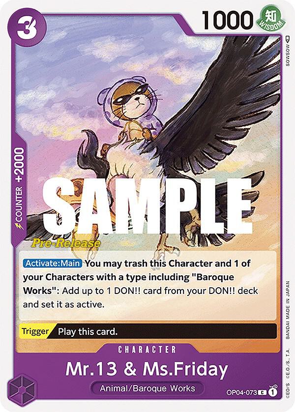 Mr.13 & Ms.Friday OP04-073 Kingdoms of Intrigue Pre-Release Cards Card