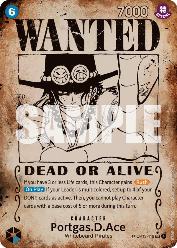Portgas.D.Ace (119) (Wanted Poster) OP13-119 Carrying On His Will Card