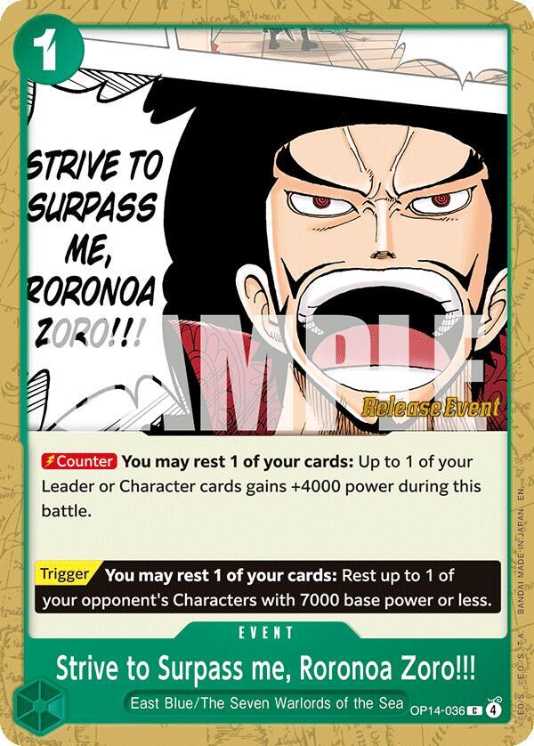 Strive to Surpass me, Roronoa Zoro!!! OP14-036 The Azure Sea's Seven Release Event Cards Card
