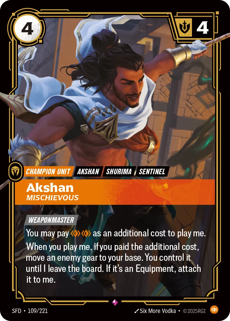 Akshan, Mischievous - SFD-109 - Spiritforged - Riftbound card