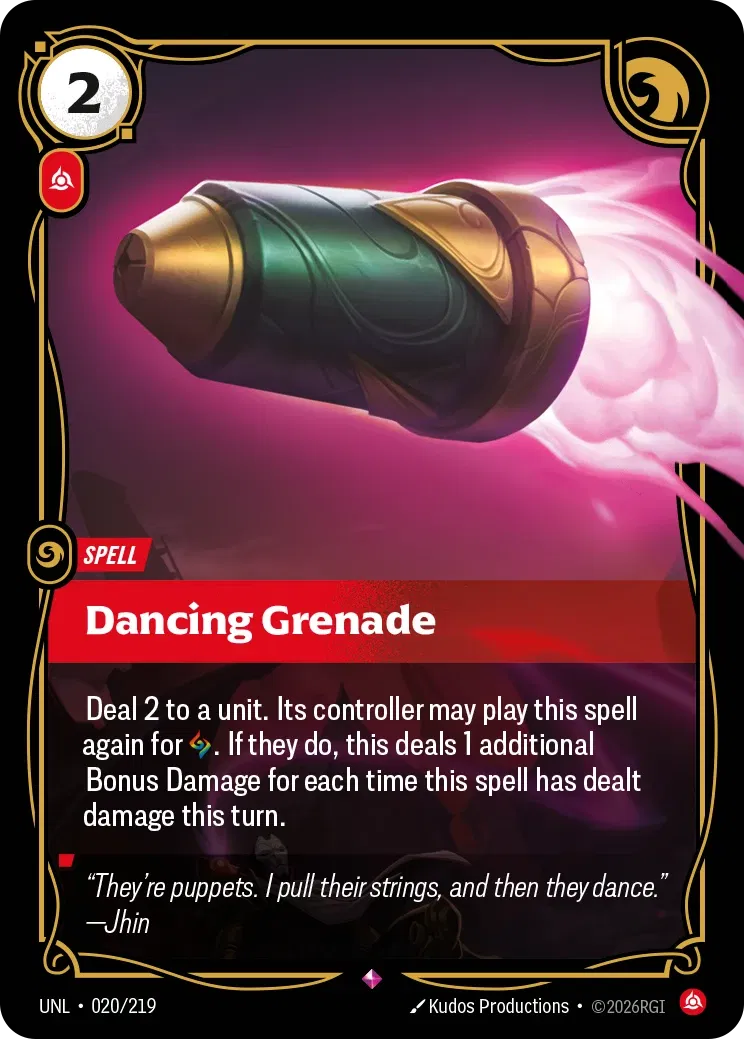 Dancing Grenade - UNL-020 - Unleashed - Riftbound card