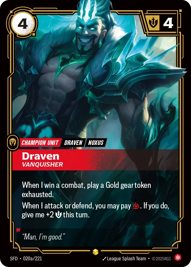 Draven Vanquisher - SFD-020a - Spiritforged - Riftbound card