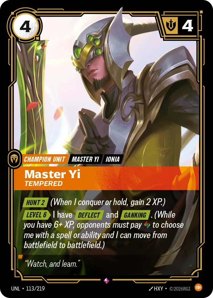 Master Yi, Tempered - UNL-113 - Unleashed - Riftbound card