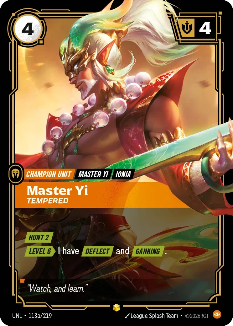 Master Yi, Tempered - UNL-113a - Unleashed - Riftbound card