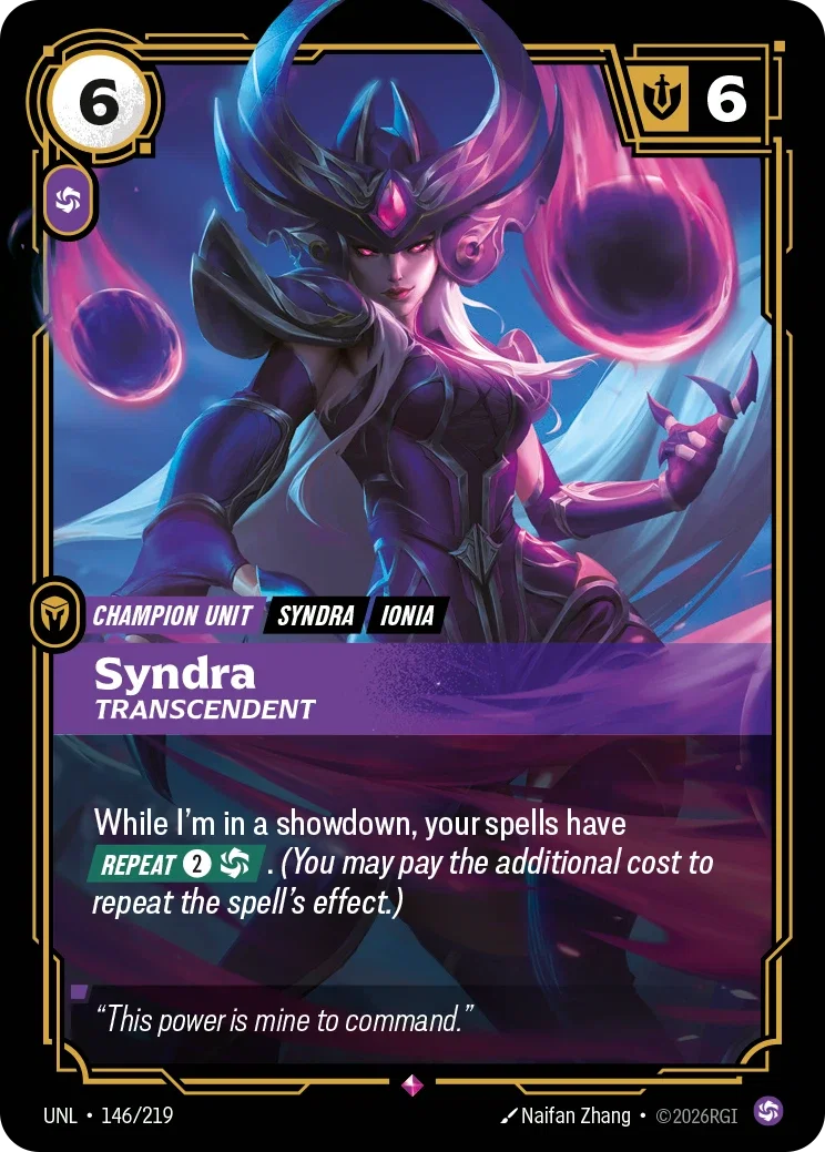 Syndra, Transcendent - UNL-146 - Unleashed - Riftbound card