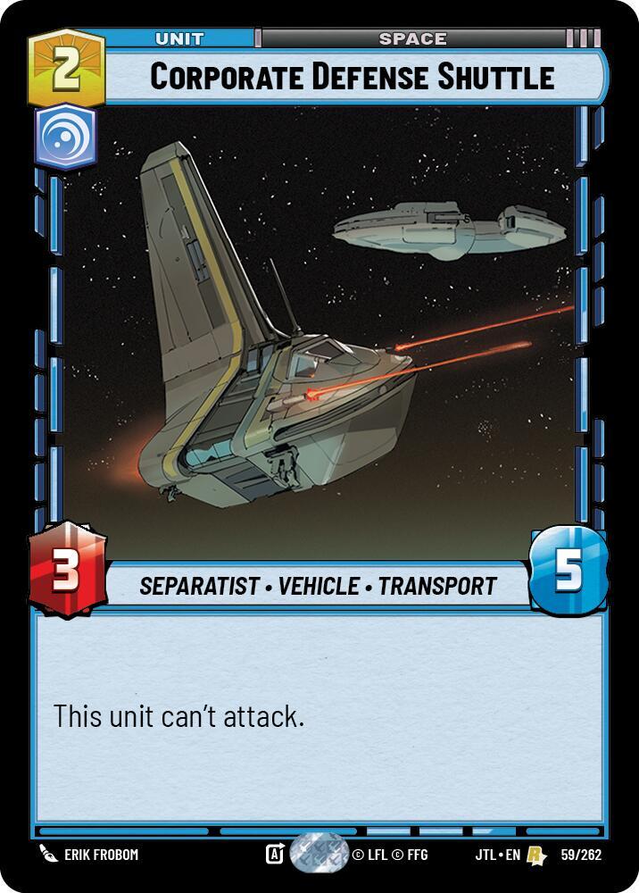 Corporate Defense Shuttle 059/262 Jump to Lightspeed Star Wars card