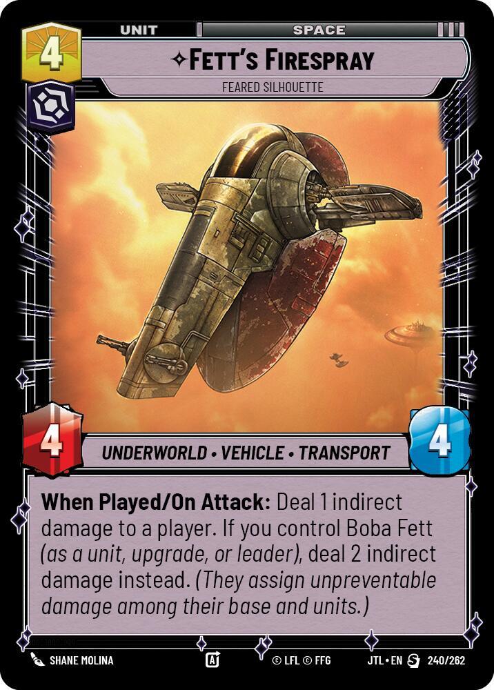 Fett's Firespray - Feared Silhouette 240/262 Jump to Lightspeed Star Wars card