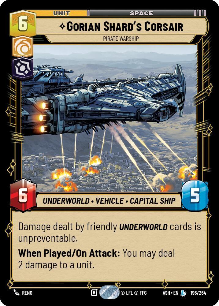 Gorian Shard's Corsair - Pirate Warship 196/264 Ashes of the Empire Star Wars card