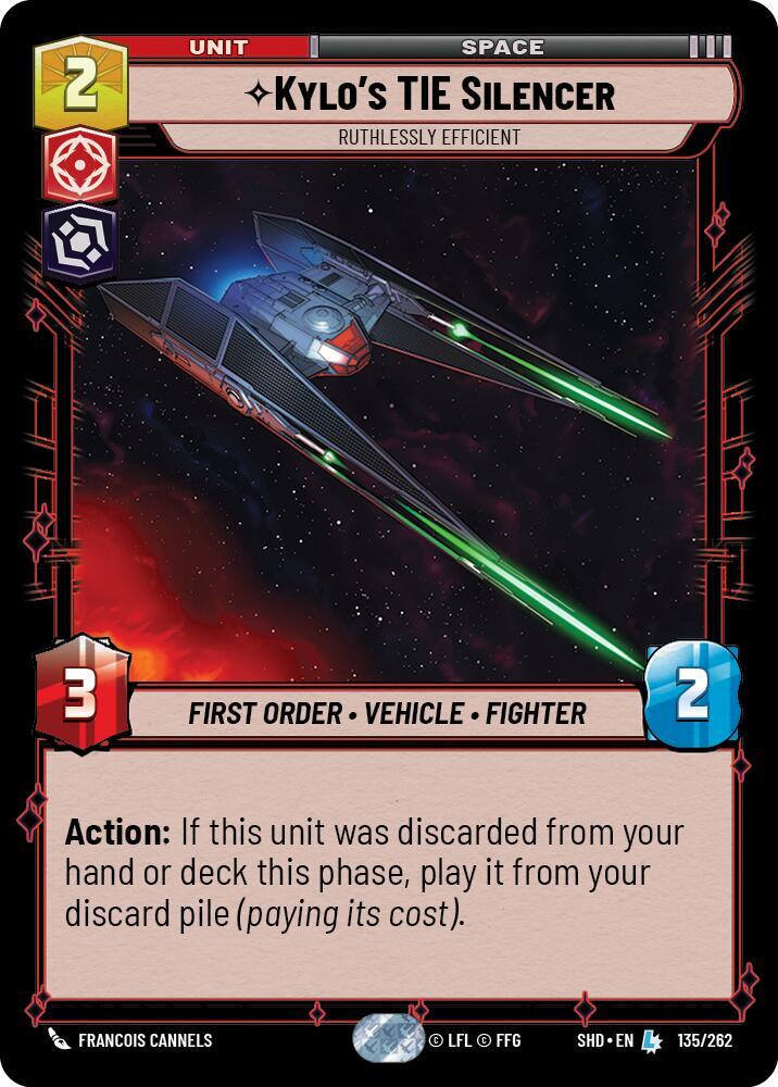 Kylo's TIE Silencer - Ruthlessly Efficient 135/262 Shadows of the Galaxy Star Wars card