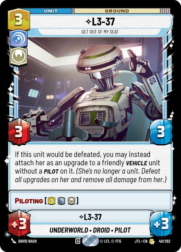 L3-37 - Get Out Of My Seat 049/262 Jump to Lightspeed Star Wars card
