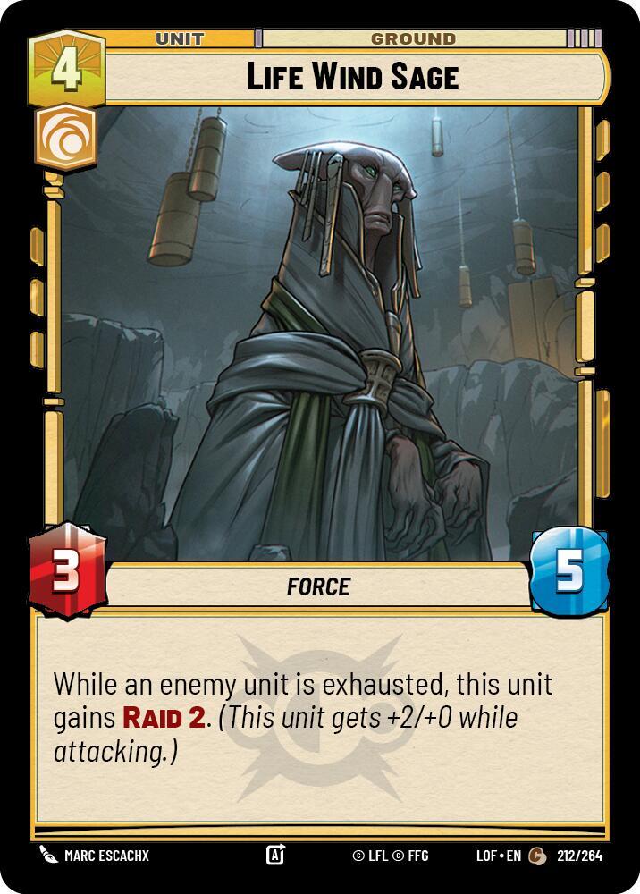 Life Wind Sage 212/264 Legends of the Force Star Wars card