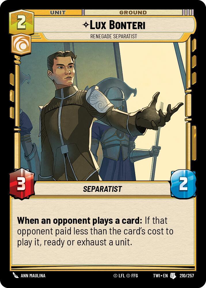Lux Bonteri - Renegade Separatist 210/257 Twilight of the Republic Star Wars card