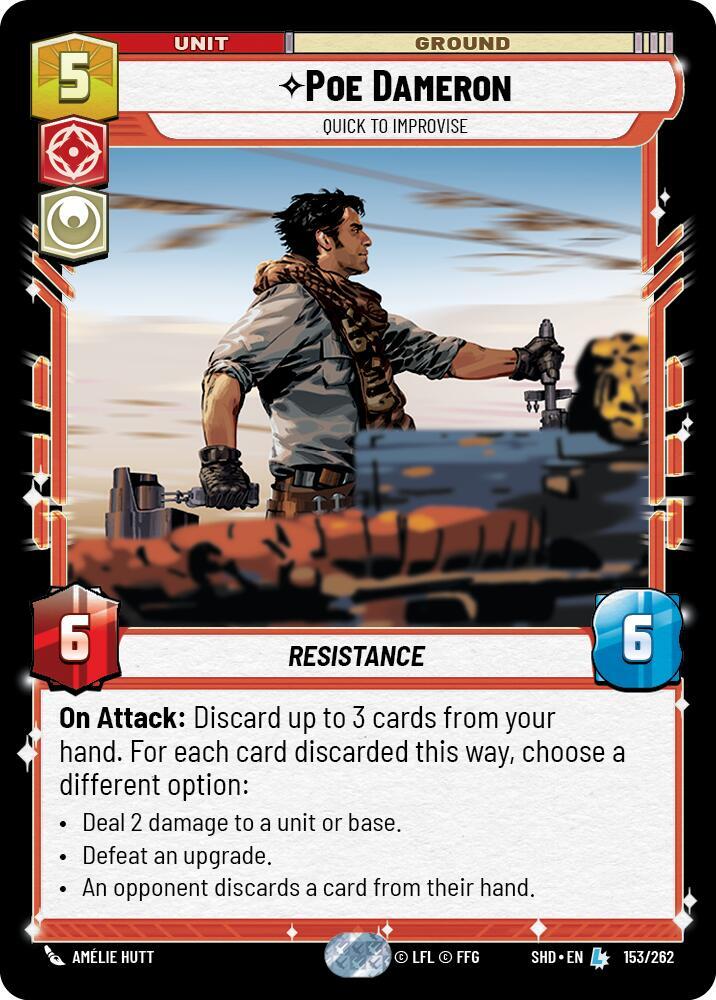 Poe Dameron - Quick to Improvise 153/262 Shadows of the Galaxy Star Wars card