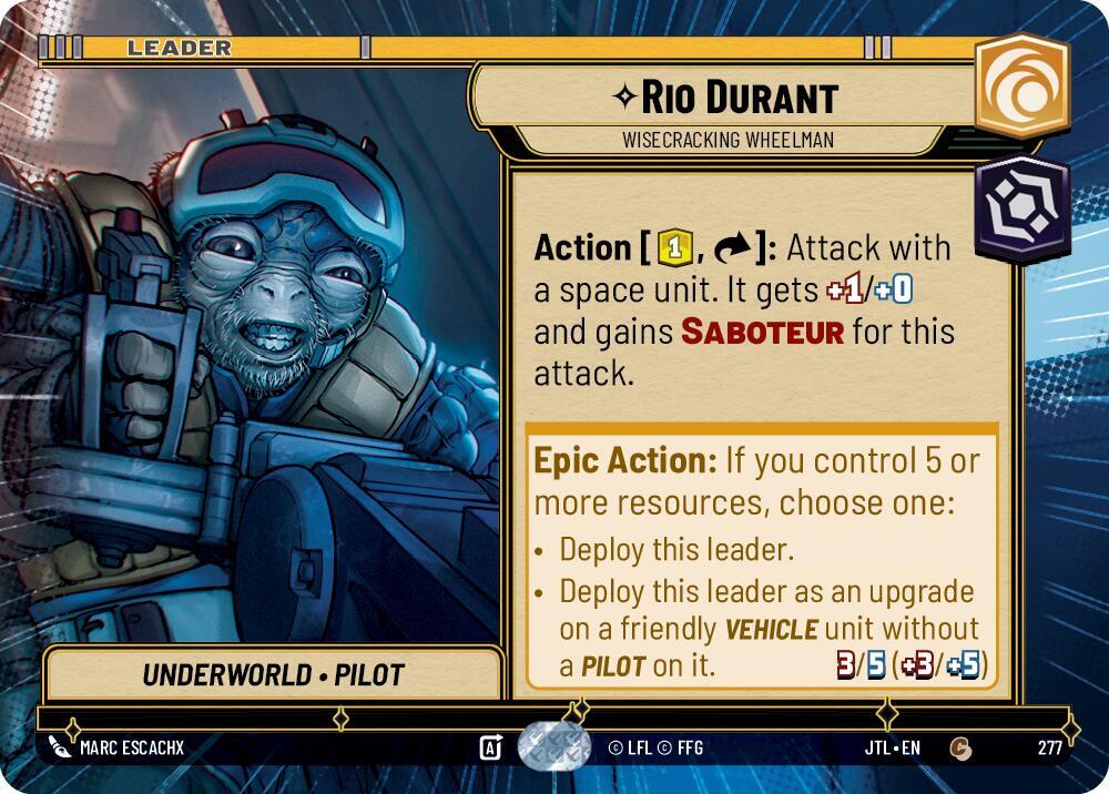 Rio Durant - Wisecrack Wheelman (Hyperspace) 277 Jump to Lightspeed Star Wars card