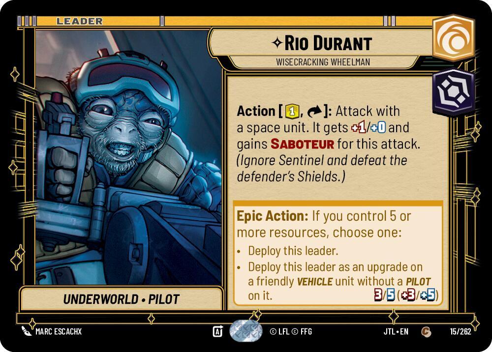 Rio Durant - Wisecracking Wheelman 015/262 Jump to Lightspeed Star Wars card