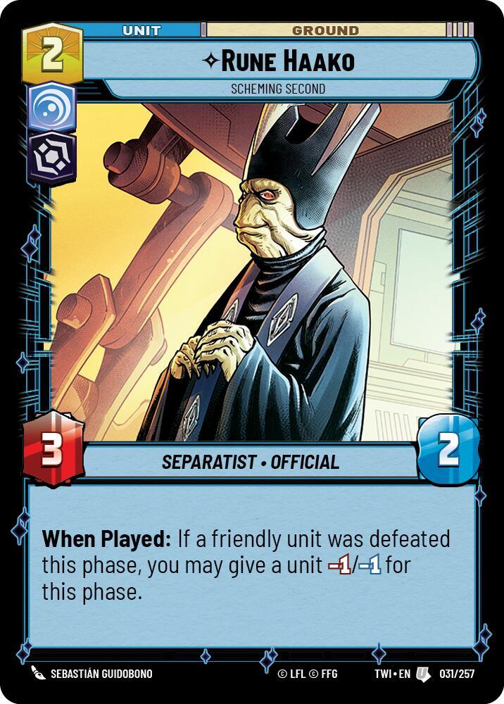 Rune Haako - Scheming Second 031/257 Twilight of the Republic Star Wars card