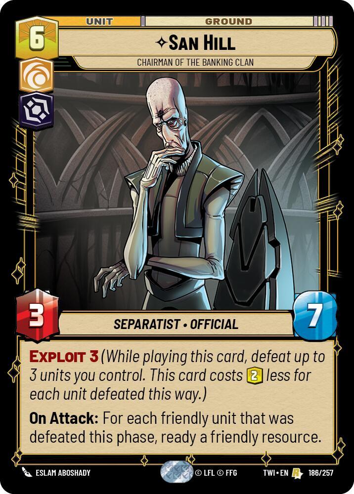 San Hill - Chairman of the Banking Clan 186/257 Twilight of the Republic Star Wars card