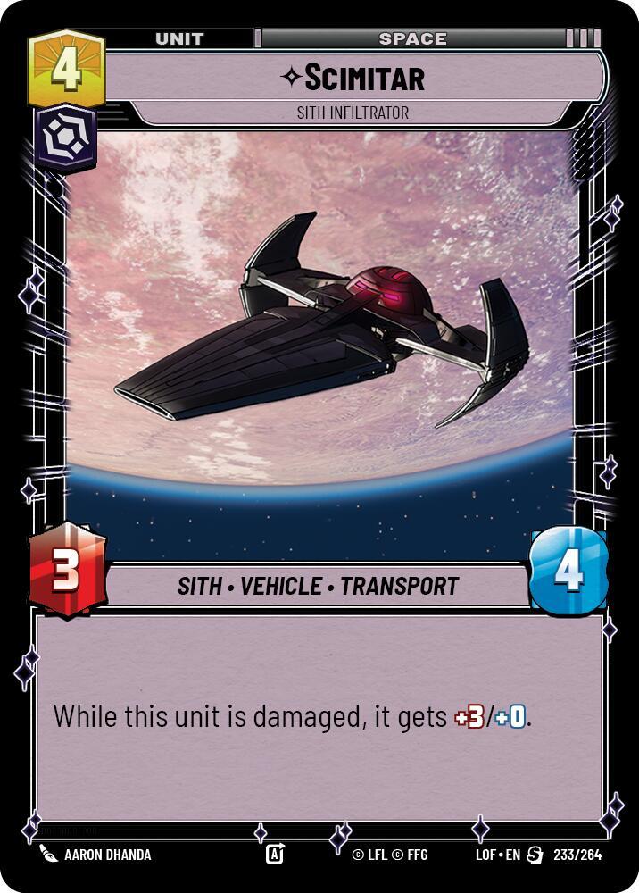 Scimitar - Sith Infiltrator 233/264 Legends of the Force Star Wars card