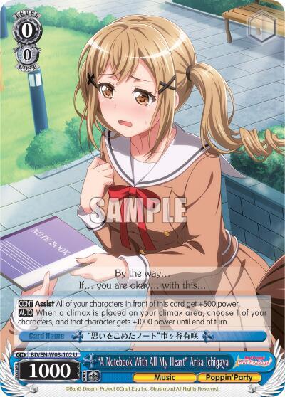 A Notebook With All My Heart Arisa Ichigaya BD/EN-W03-102 U BanG Dream! Girls Band Party! MULTI LIVE Card
