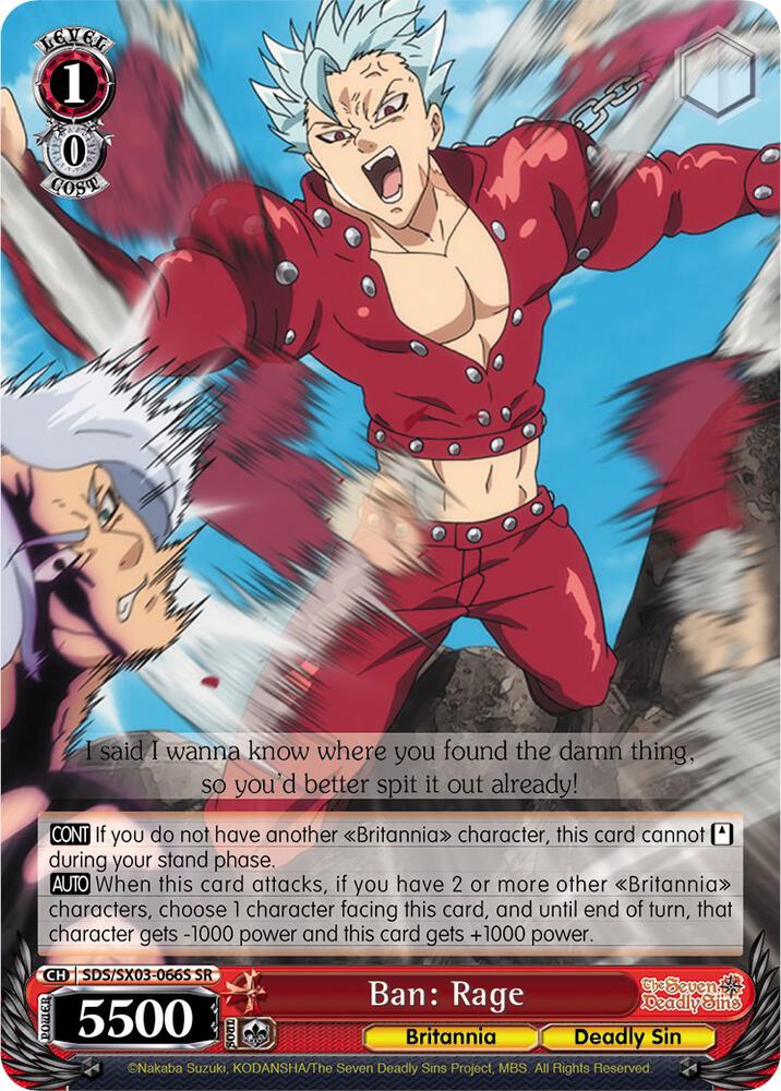 Ban Rage SR SDS/SX03-066S SR The Seven Deadly Sins Card