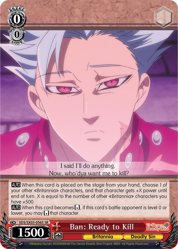Ban Ready to Kill SR SDS/SX03-056S SR The Seven Deadly Sins Card