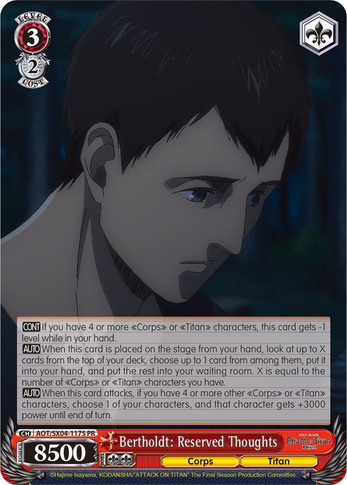 Bertholdt Reserved Thoughts Foil AOT/SX04-117S PR Attack On Titan: Final Season Card