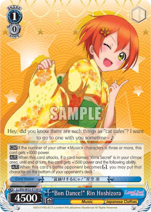 Bon Dance Rin Hoshizora LL/EN-W02-E136 U Love Live! DX Vol.2 Card