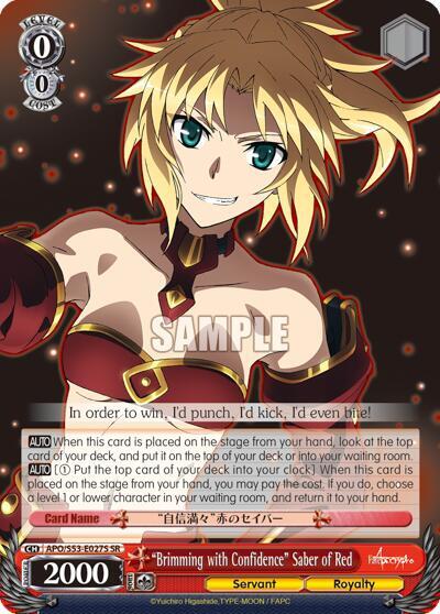Brimming with Confidence Saber of Red SR APO/S53-E027S SR Fate/Apocrypha Card