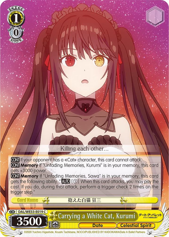 Carrying a White Cat Kurumi DAL/WE33-E019 C Date A Bullet Card