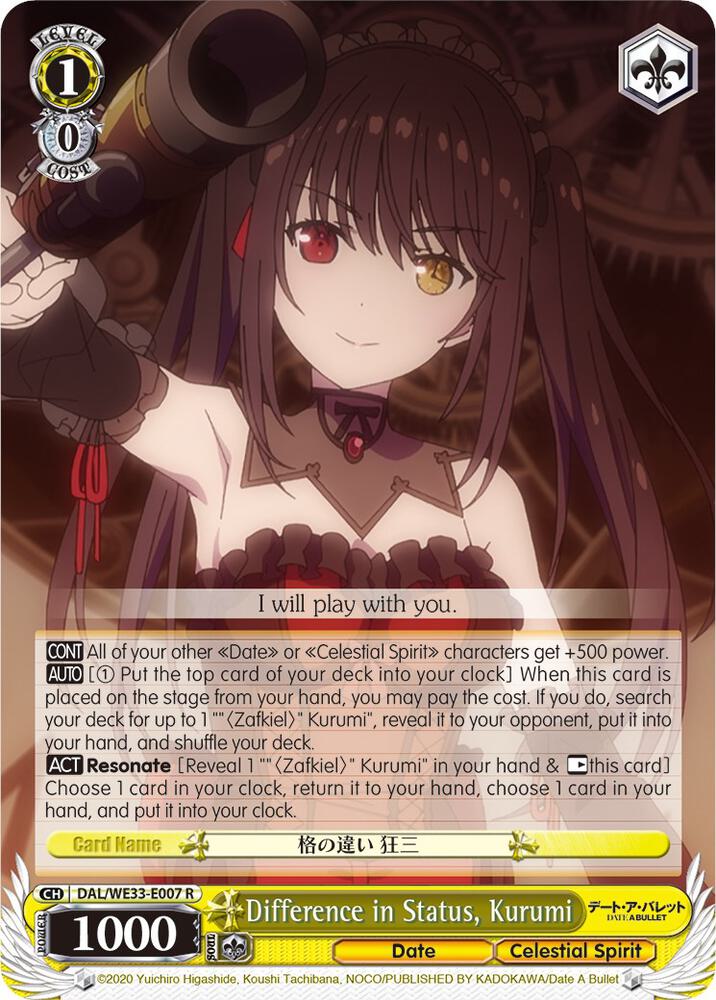 Difference in Status Kurumi Parallel Foil DAL/WE33-E007 R Date A Bullet Card