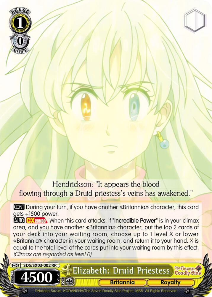 Elizabeth Druid Priestess SDS/SX03-002 RR The Seven Deadly Sins Card