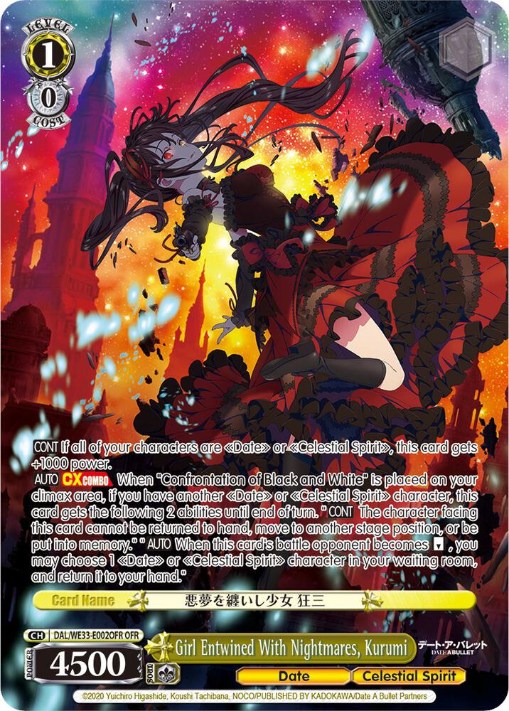 Girl Entwined With Nightmares Kurumi OFR DAL/WE33-E002OFR OFR Date A Bullet Card