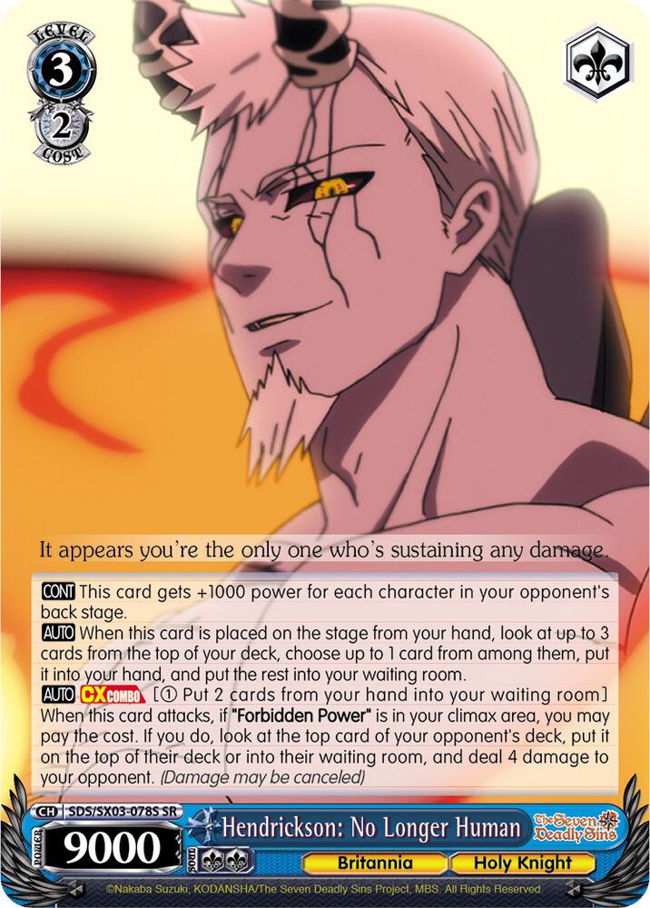 Hendrickson No Longer Human SR SDS/SX03-078S SR The Seven Deadly Sins Card