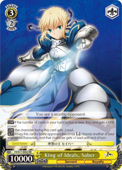 King of Ideals Saber FZ/S17-E002 RR Fate/Zero Card