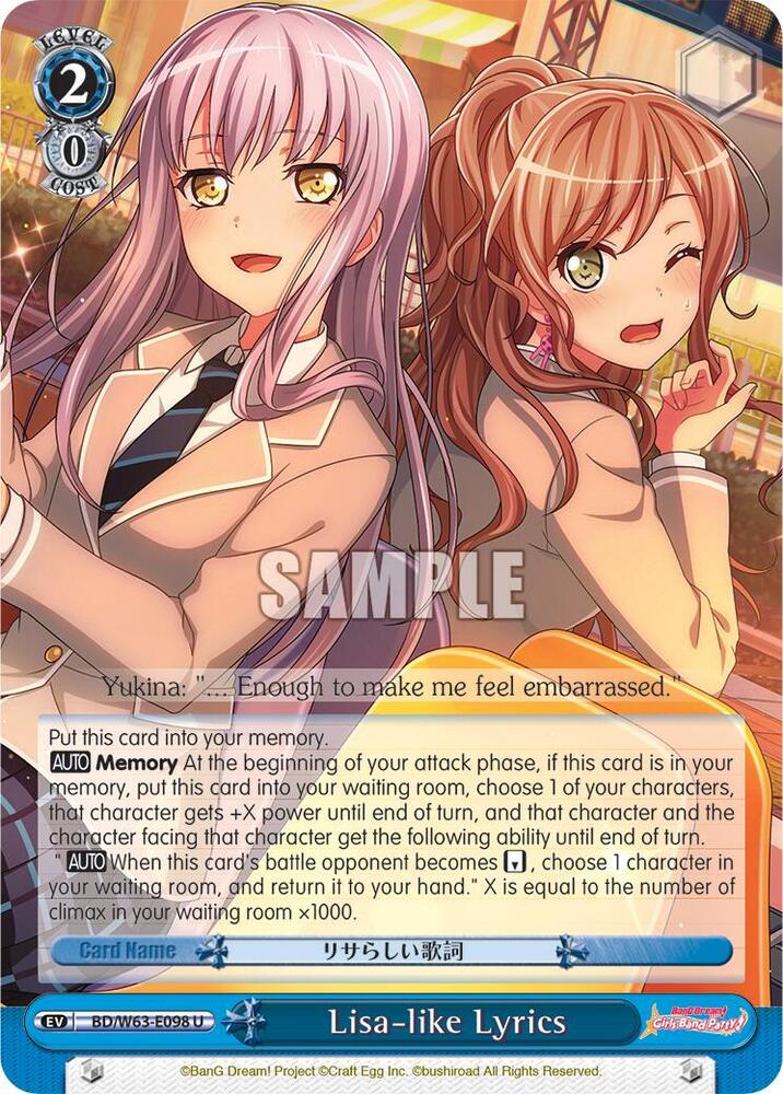 Lisa like Lyrics BD/W63-E098 U BanG Dream! Girls Band Party! Vol.2 Card