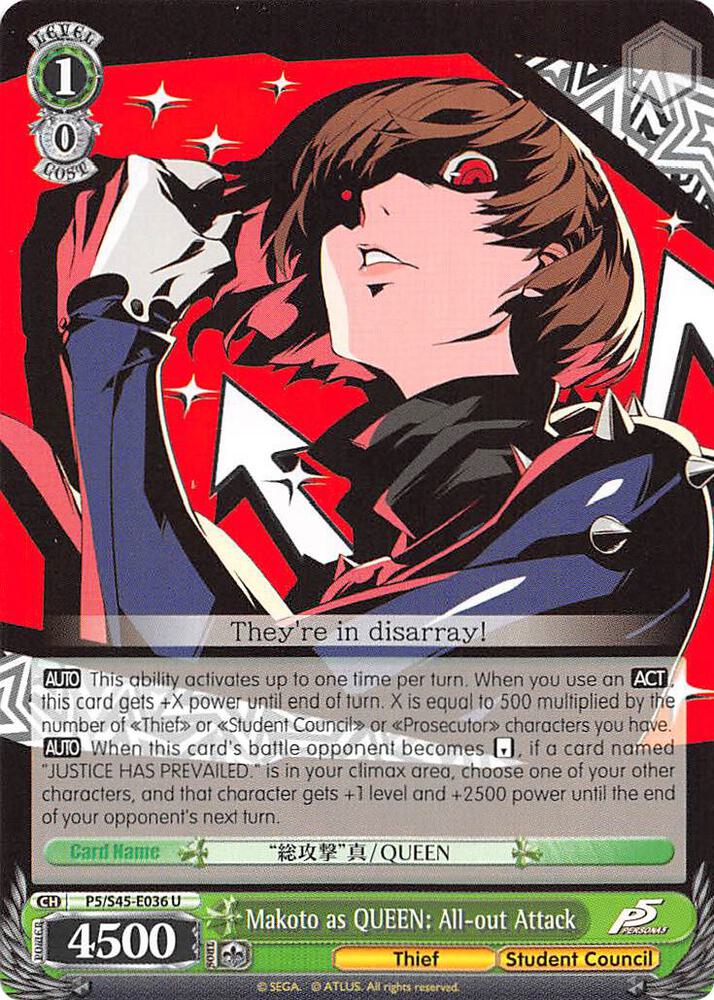 Makoto as QUEEN All out Attack P5/S45-E036 U Persona 5 Card