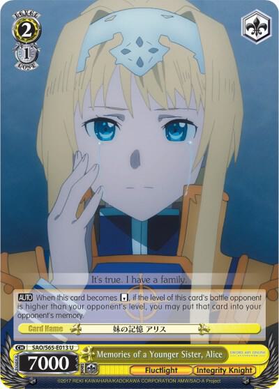 Memories of a Younger Sister Alice SAO/S65-E013 U Sword Art Online -Alicization- Card