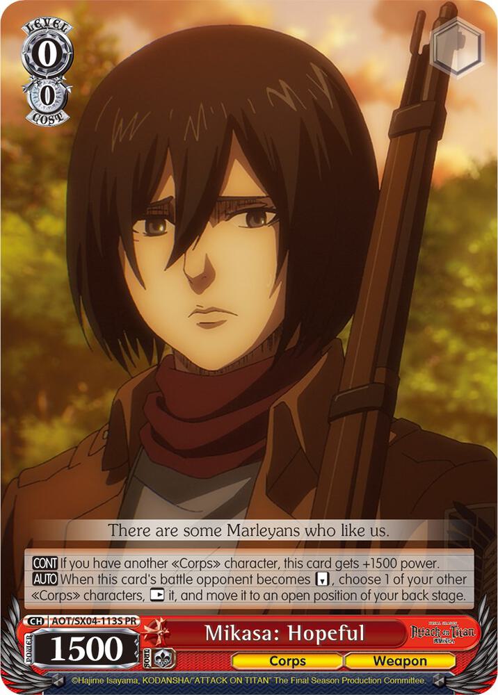 Mikasa Hopeful Foil AOT/SX04-113S PR Attack On Titan: Final Season Card
