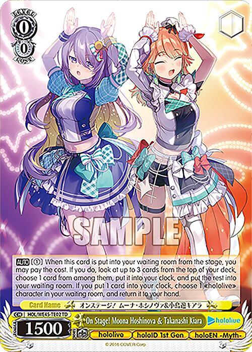 On Stage Moona Hoshinova and Takanashi Kiara HOL/WE45-TE02 TD hololive production feat. Weiss Schwarz Ambassadors Premium Set Card