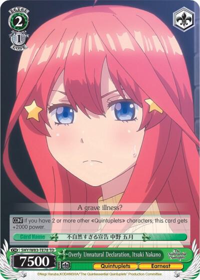 Overly Unnatural Declaration Itsuki Nakano 5HY/W83-TE78 TD The Quintessential Quintuplets Card