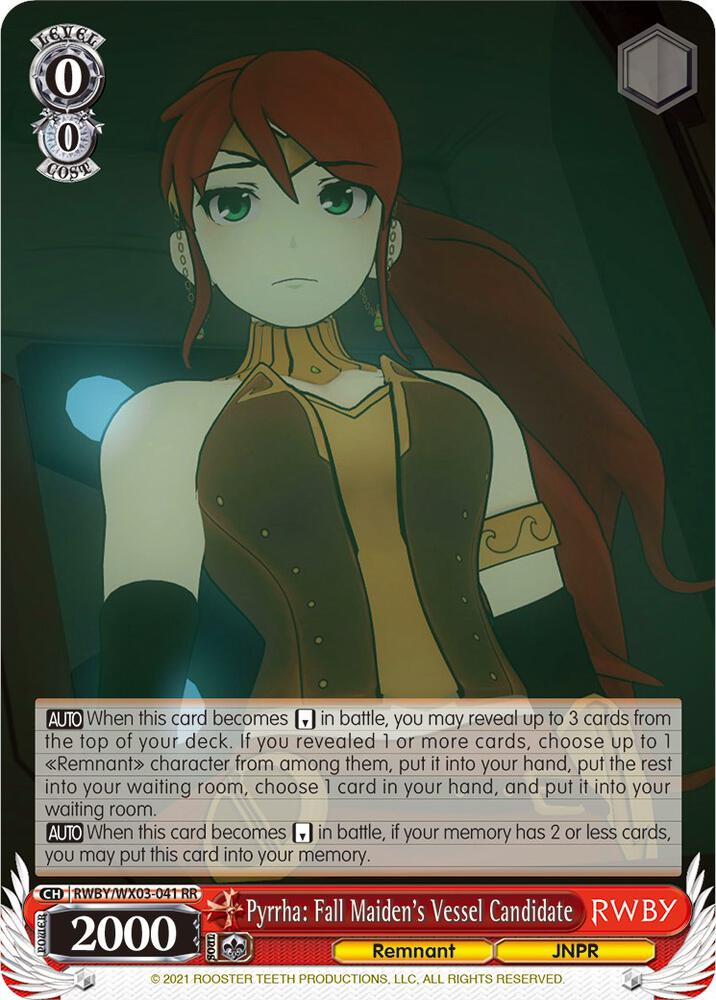 Pyrrha Fall Maidens Vessel Candidate RWBY/WX03-041 RR RWBY Card