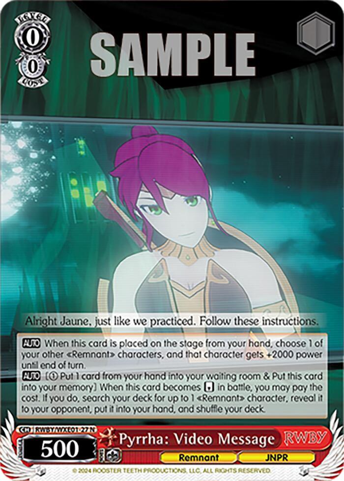 Pyrrha Video Message RWBY/WXE01-27 N RWBY Premium Booster Card