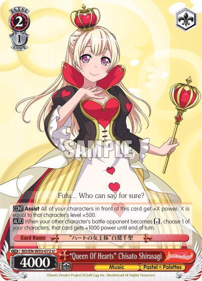 Queen Of Hearts Chisato Shirasagi BD/EN-W03-072 U BanG Dream! Girls Band Party! MULTI LIVE Card
