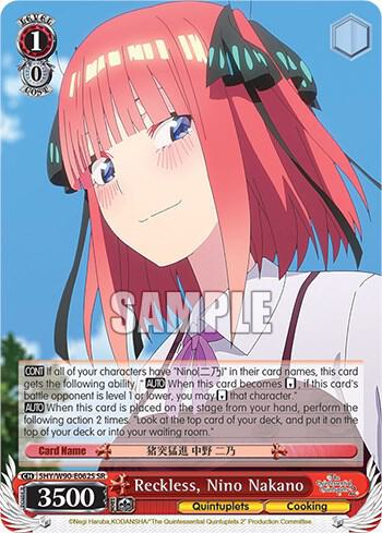 Reckless Nino Nakano SR 5HY/W90-E062S SR The Quintessential Quintuplets 2 Card