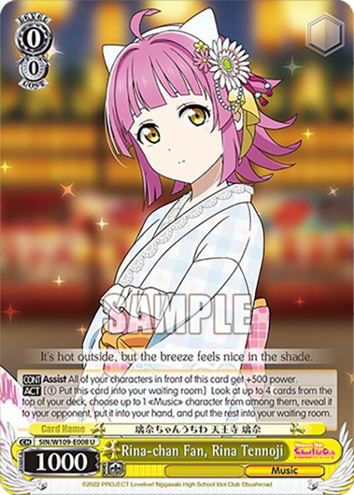 Rina chan Fan Rina Tennoji SIN/W109-E008 U Love Live! School idol festival 2 MIRACLE LIVE! Card