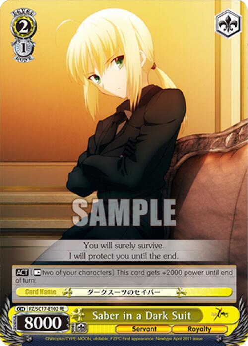 Saber in a Dark Suit TD FZ/SC17-E102 RE Fate/Zero Chronicle Set Card