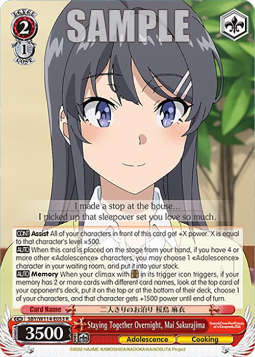 Staying Together Overnight Mai Sakurajima SBY/W114-E053 R Rascal Does Not Dream Series Card