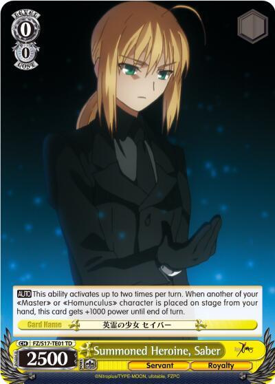 Summoned Heroine Saber FZ/S17-TE01 TD Fate/Zero Card