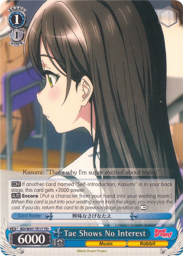 Tae Shows No Interest BD/W47-TE17 TD BanG Dream! Card